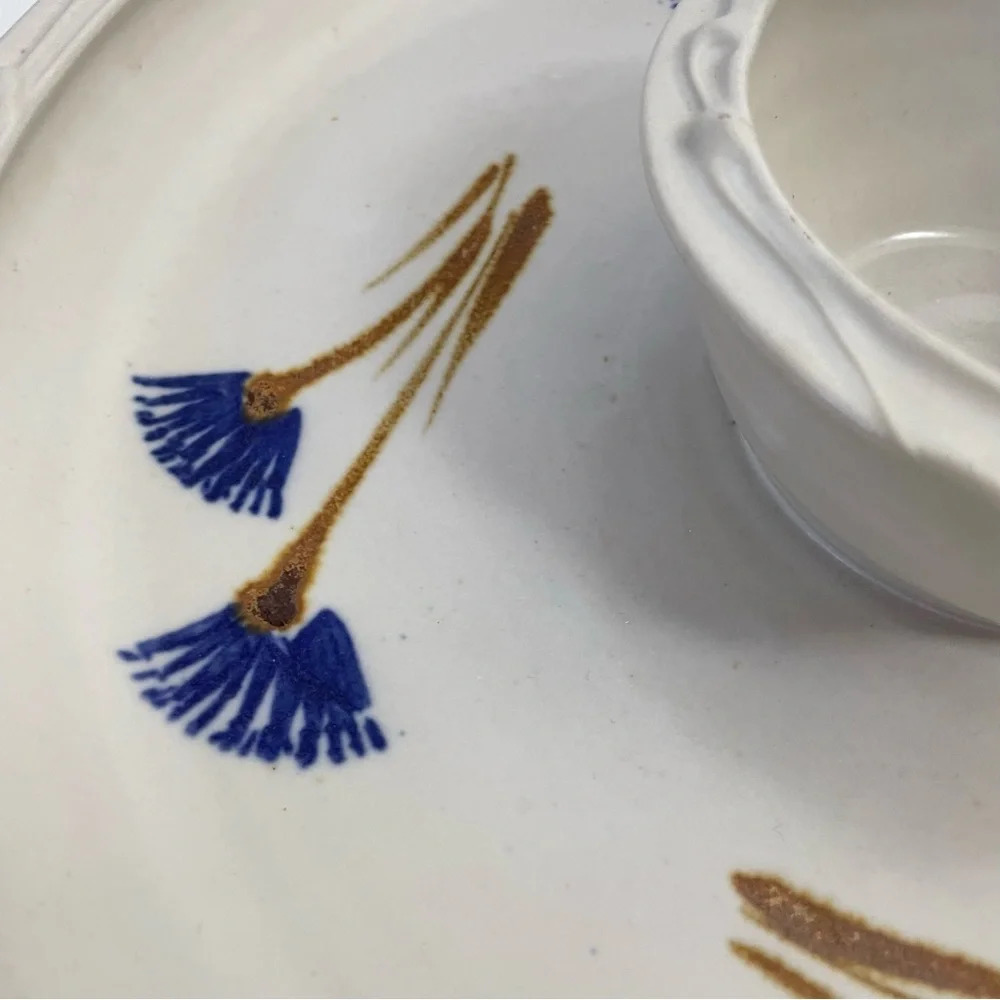 Floral Ceramic Chip and Dip Platter Vegetable Tray Handmade - Picture 8 of 11